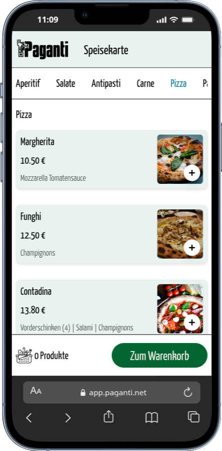 digitale speisekarte auf iphone